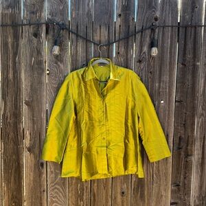 Zina Beverly Hills Oversized Button Down Thai Silk Blouse Wasabi Green Size 1X